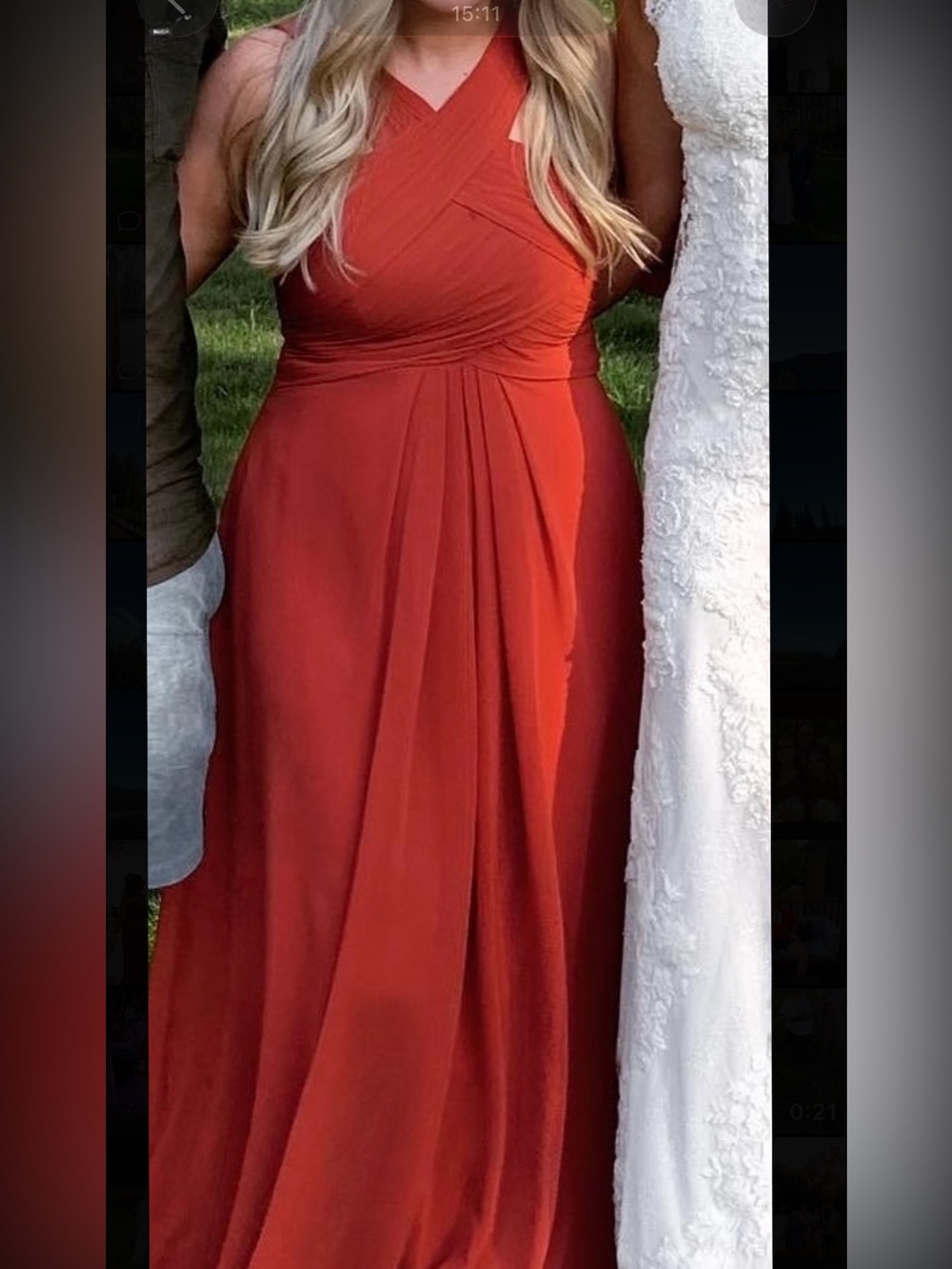 Azazie Brick Red Cross-Front Formal Gown